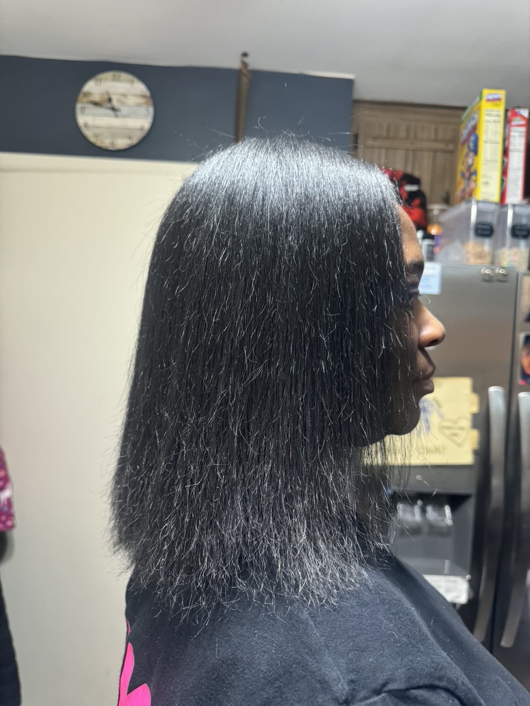 Silky straight hair with visible shine